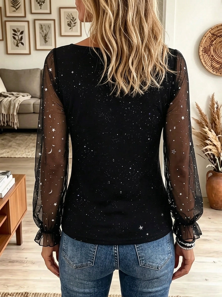 Women's Celestial Scalloped Sweetheart Sheer Top