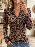 Women's Leopard Twist-Front Ribbed Top