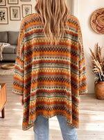 Women's Aztec Geometric Print Asymmetrical Poncho Sweater