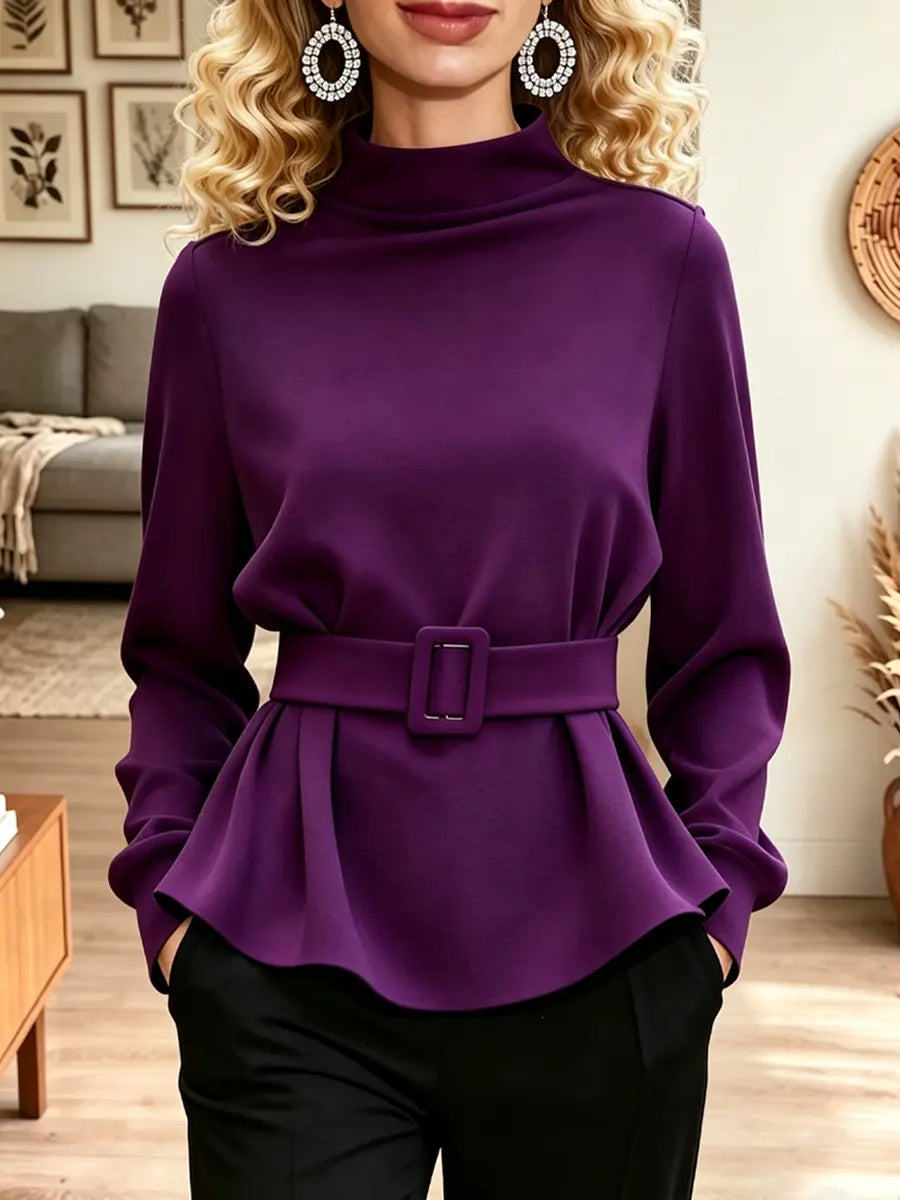 Retro Chic Turtleneck Art Casual Stylish Long Sleeve Top