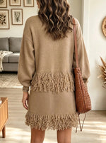Women's Fringe Trim Mock Neck Sweater Dress