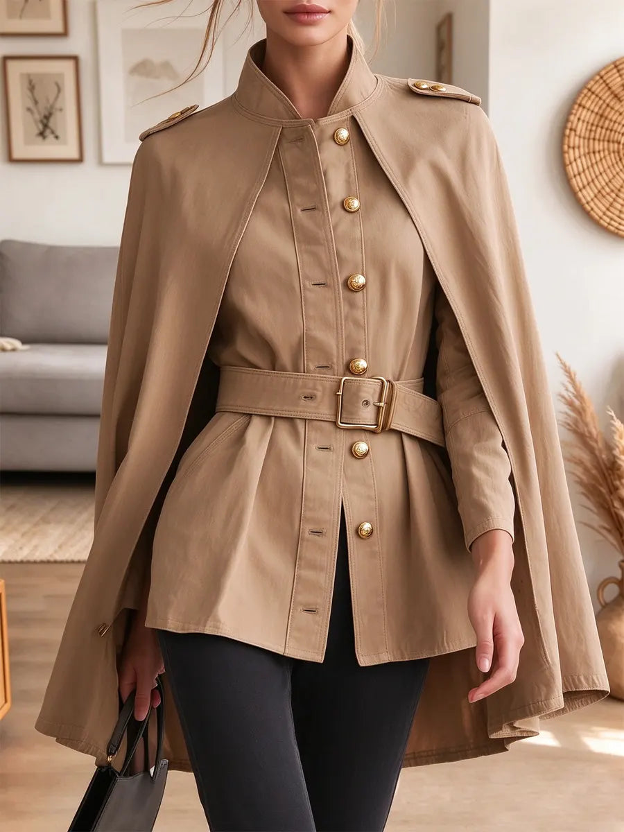 Retro Chic Stand Collar Art Casual Stylish Long Sleeve Cape Coat