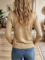 Women's Gold Shimmer Glitter Knit Long Sleeve Sweater Top
