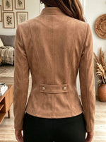 Women's Faux Suede Moto Jacket Stand Collar Double Breasted Short Coat