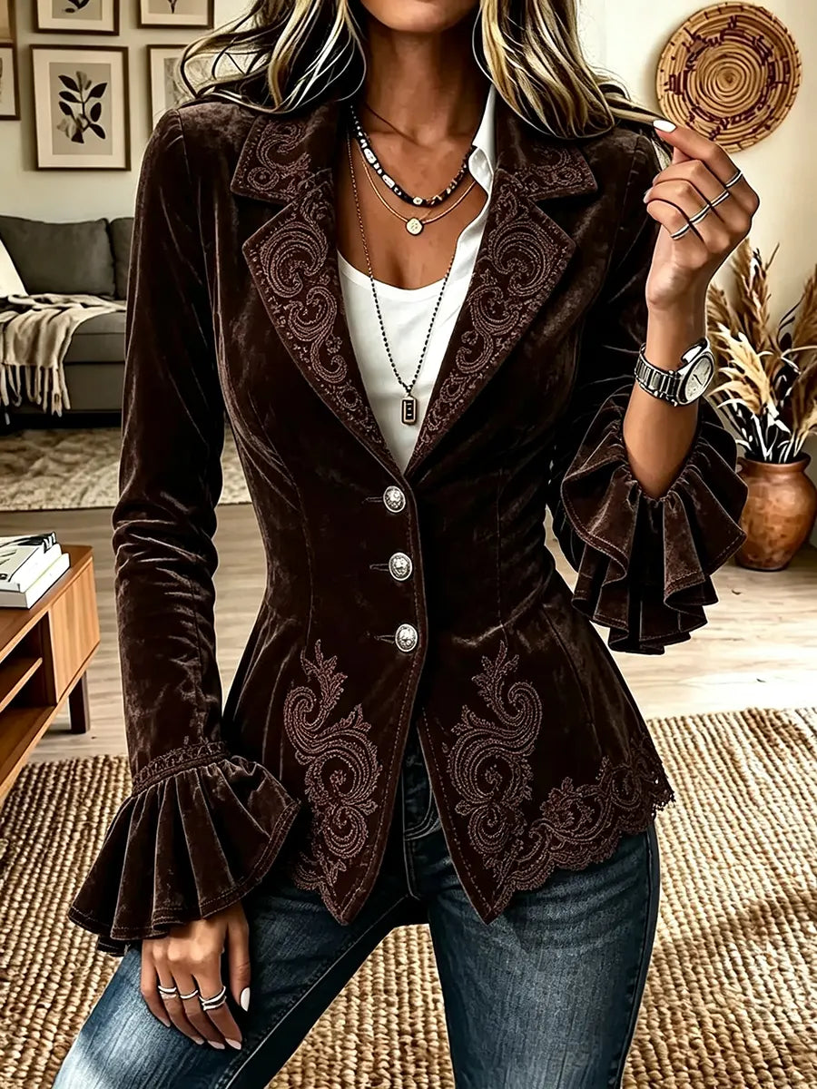Women's Vintage Velvet Embroidered Blazer