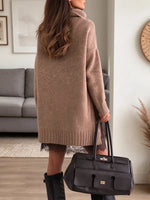 Women's High-Neck Knitted Sweater Dress with Lace Trim Suspender Dress Two-Piece Set