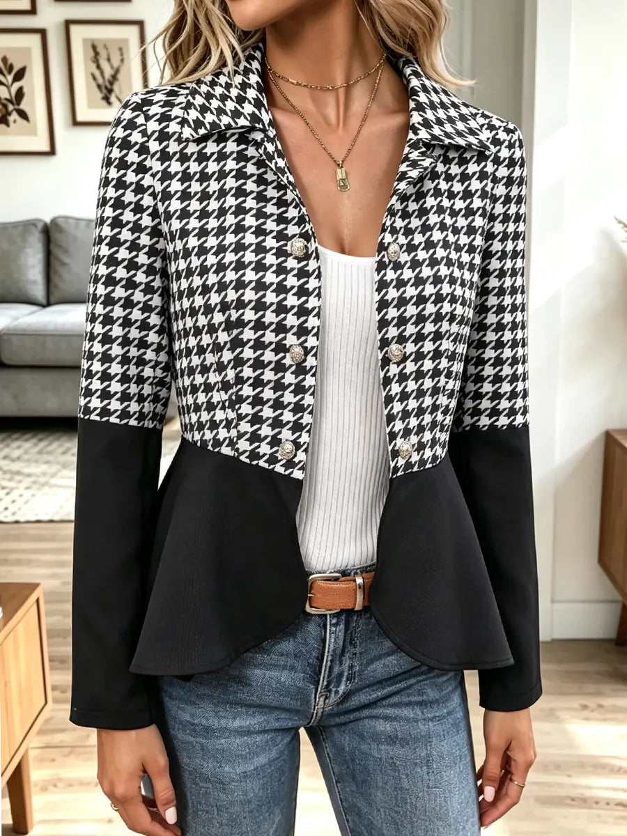 Retro Chic Color Block Ruffle Art Casual Stylish Long Sleeve Coat
