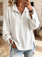 Retro Loose Art Casual Slit Side Stylish Long Sleeve Sweatshirt