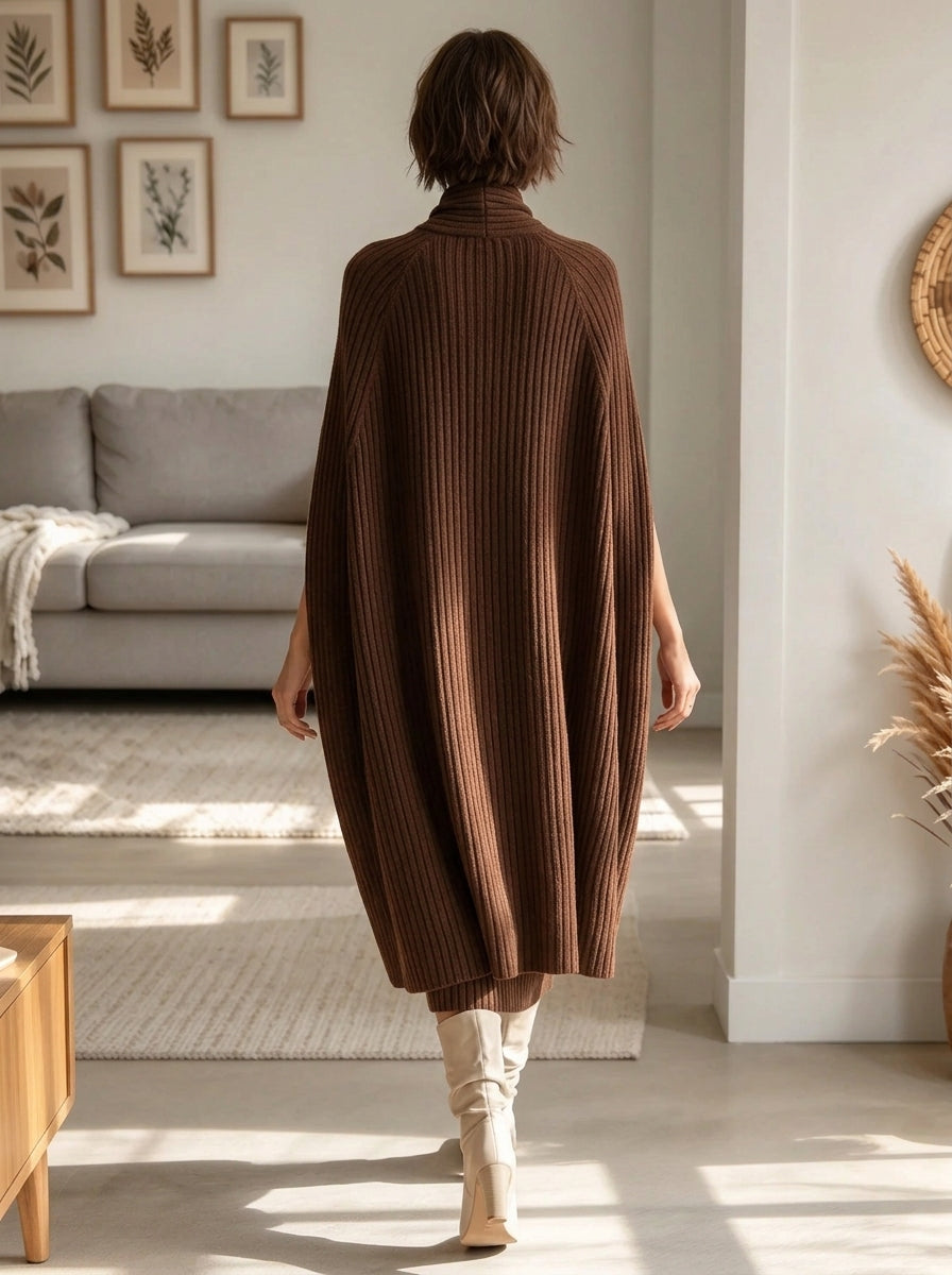 Women's 2-Piece Ribbed Cape and Midi Dress Set