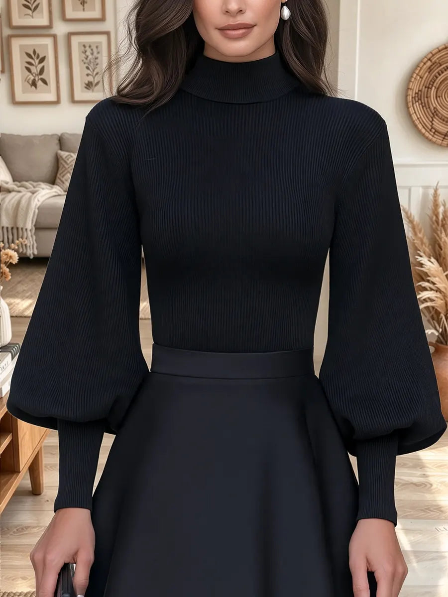 Women's Turtleneck Ribbed Knit Sweater