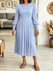Women's Chiffon Pleated Midi Dress, Puff Sleeve Smocked Cuff Casual A-Line Dress