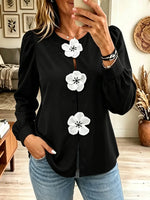 Women's 3D Floral Applique Puff Sleeve Blouse