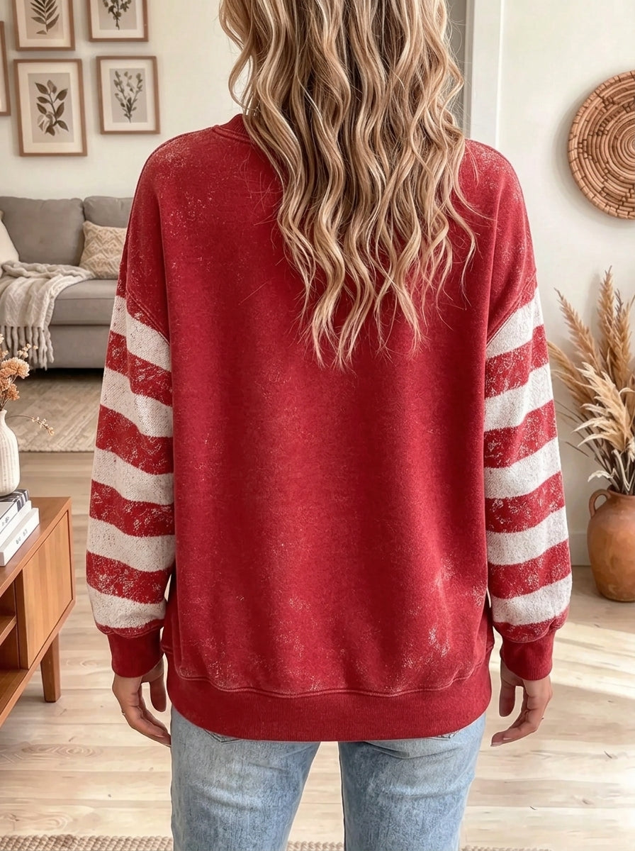 Women's Santa Striped Sleeve Christmas Sweatshirt