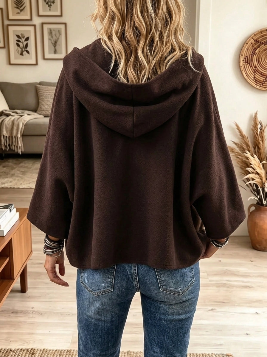 Women's Faux Fur Pocket Hooded Woolen Cape