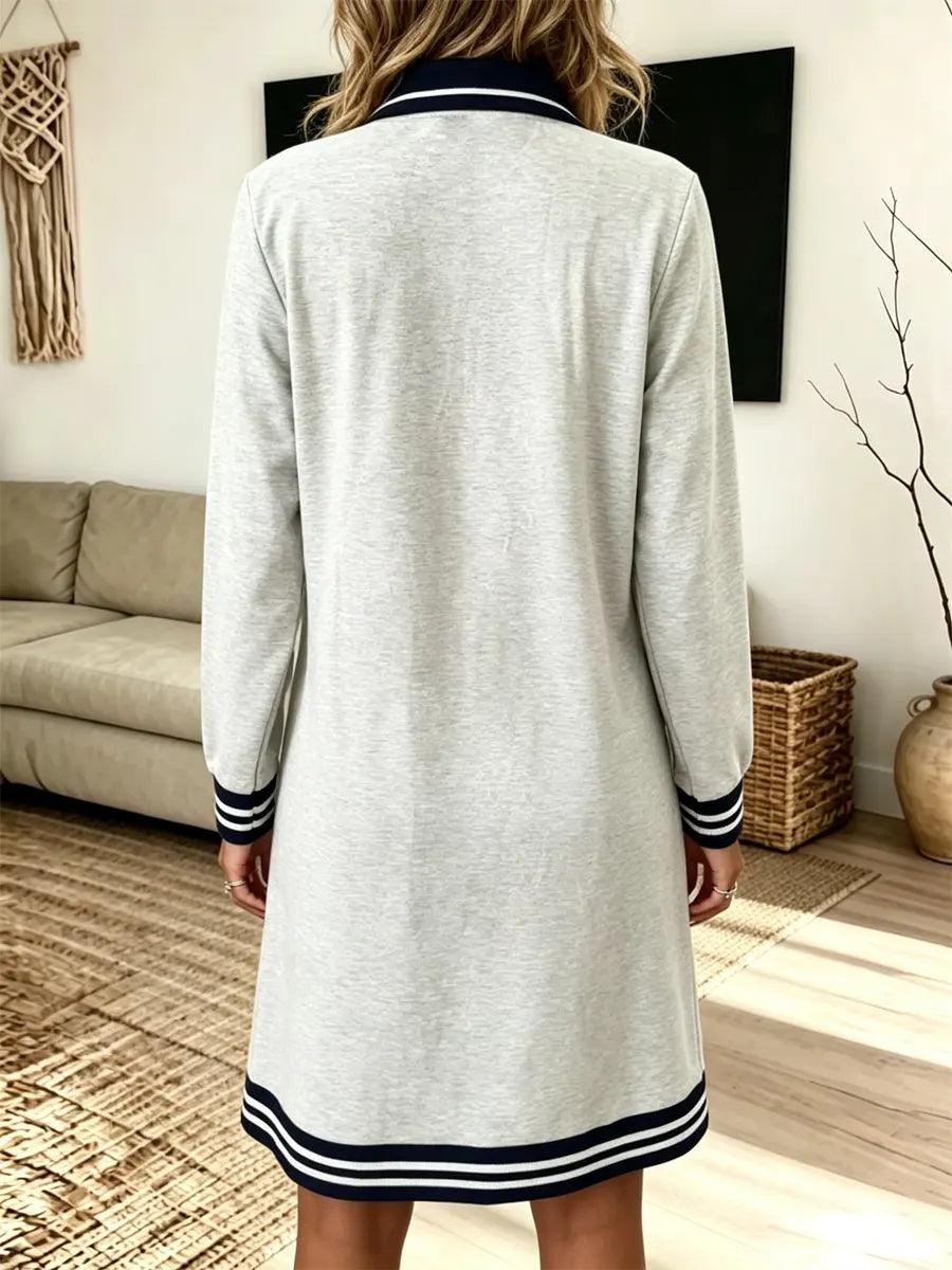Retro Lapel Zip Art Casual Stylish Long Sleeve Sweatshirt Dress