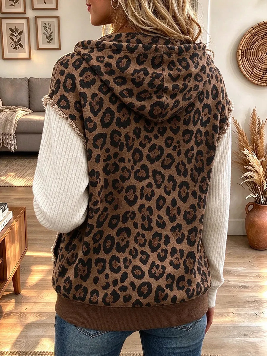 Women’s Leopard Print Long Sleeve Hooded Jacket