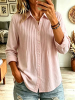Solid Color Lapel Art Button Casual Long Sleeve Cotton Linen Shirt