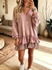 Retro Ruffle Plaid Patchwork Art Casual Stylish Long Sleeve Short Dress