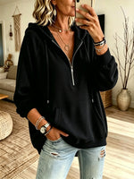 Women's Solid Ribbed Half-Zip Hoodie