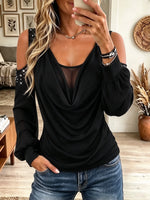 Women's Cold-Shoulder Rhinestone Cowl Neck Top