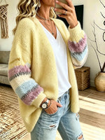 Women's Striped Color-block Mohair Cardigan Sweater