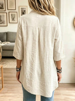 Women's Asymmetrical Cowl Neck Button Linen Tunic