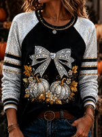 Women's Sequin Sleeve Rhinestone Pumpkin Graphic Sweatshirt