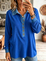 Women's Denim Trim Waffle Knit Henley Top