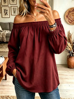 Women's Off-the-Shoulder Crinkle Cotton Babydoll Blouse