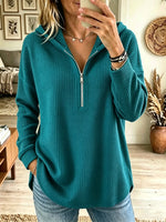 Women's Half-Zip Waffle Knit Hooded Pullover