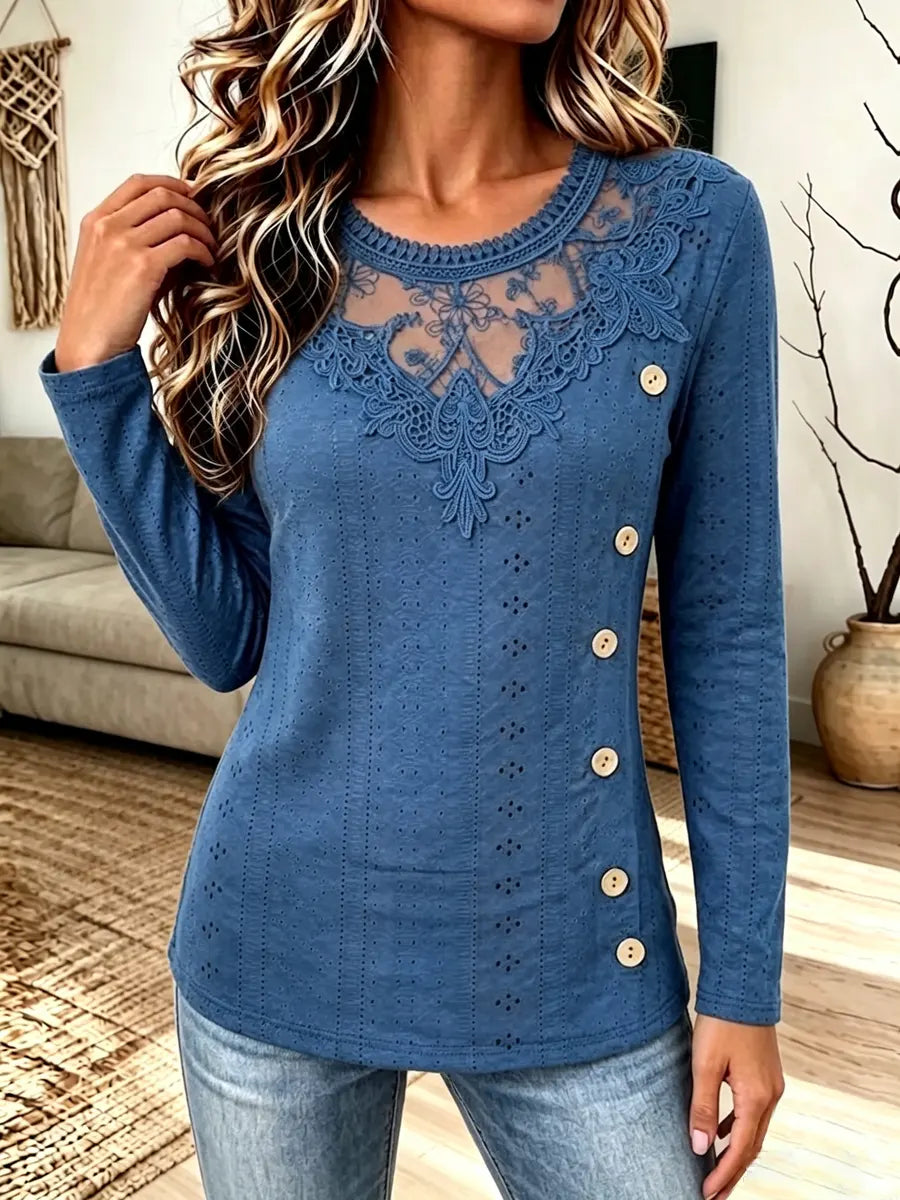 Retro Elegant Hollow Floral Lace Art Casual Stylish Long Sleeve Shirt