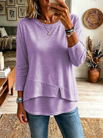Solid Color Asymmetrical Hem Art Casual Stylish 3/4 Sleeve Cotton Shirt