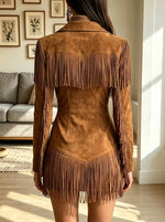 Women's Western Fringe Half-Zip Suede Dress