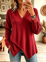 Women's Asymmetrical Hem Waffle Knit V-Neck Top
