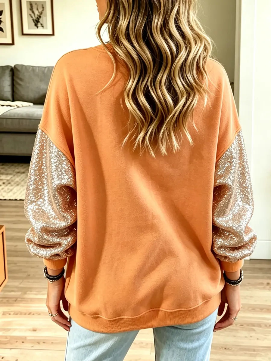 Retro Chicken Pattern Sequins Art Print Casual Long Sleeve Sweatshirt