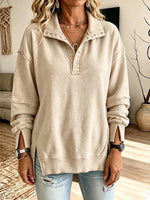 Retro Loose Art Casual Slit Side Stylish Long Sleeve Sweatshirt
