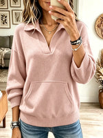 Women's Split Polo Collar Pocket Sweater