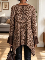 Vintage Leopard Pattern Art Casual Stylish V Collar Long Sleeve Shirt