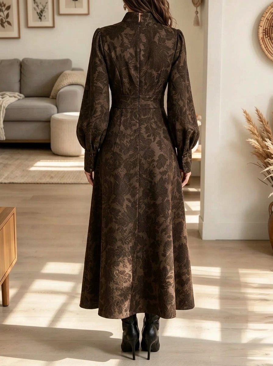 Women's Jacquard Floral Button-Down Maxi Shirt Dress
