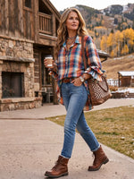 Women's Plaid Button Down Collared Long Sleeve Blouse