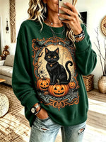 Funny Halloween Cat Pattern Art Print Casual Long Sleeve Sweatshirt