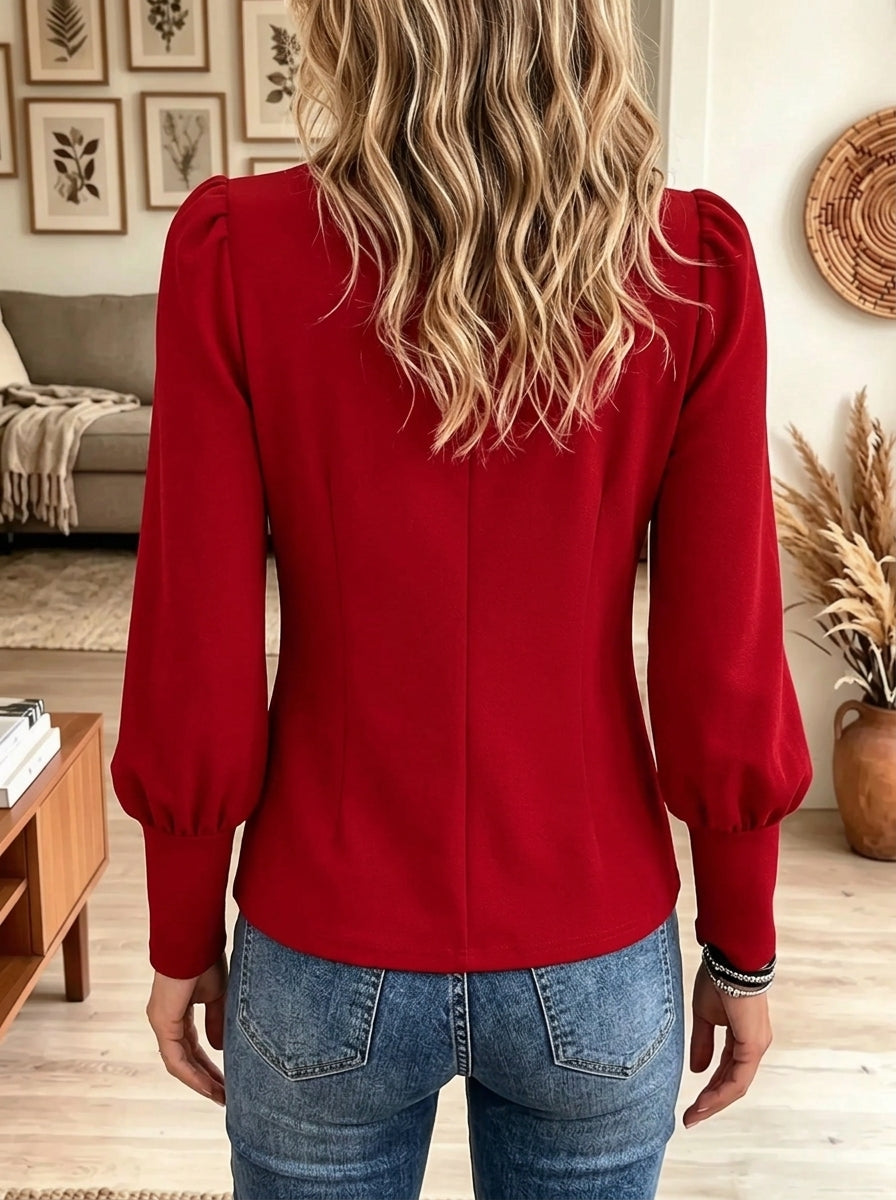 Women's Gold Button Puff Sleeve Knit Top