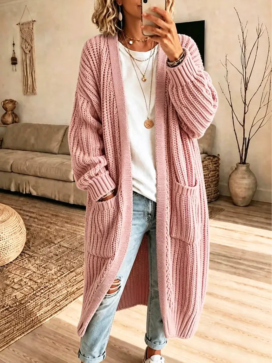Vintage Cozy Pockets Knitted Art Casual Stylish Long Sleeve Sweater Coat