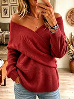 Women's Off-the-Shoulder Surplice Wrap Knit Sweater