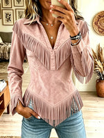 Women's Western Fringe Suede Pointed Hem Top
