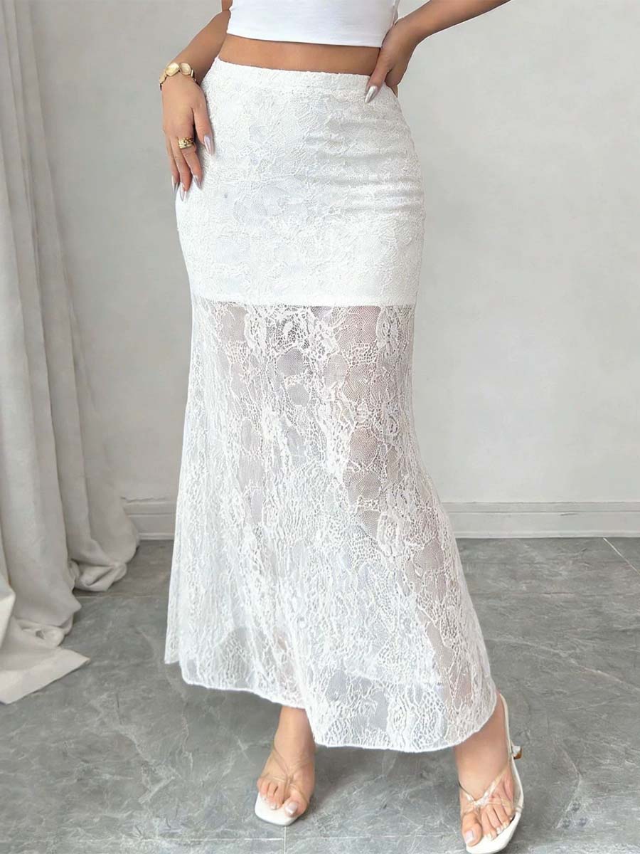 Chic Stylish Casual Hollow High Waist Floral Lace Mermaid Skirt