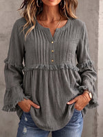 Vintage Elegant Cotton And Linen Patchwork Tassel Shirt Top