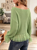 Vintage Elegant Knitted Patchwork Ruffled Chiffon Sweater