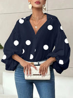 Retro Polka Dot Elegant Balloon Sleeves Art Casual Stylish Lapel Cotton Shirt