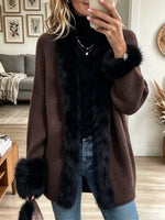Women's Faux Fur Trim Open-Front Knit Cardigan
